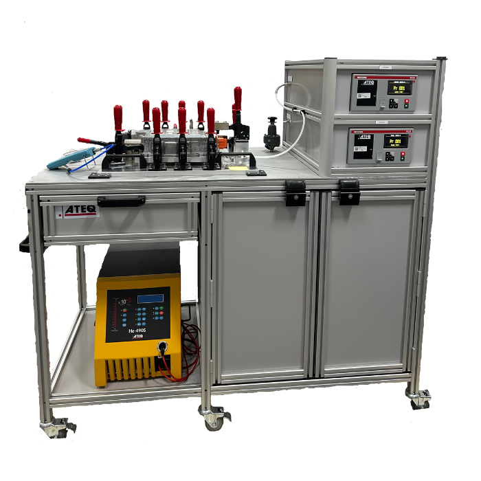 ATEQ cart for battery testing with HE490S helium sniffer and F620 leak tester
