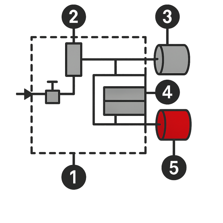 Diagram showing direct leak measurement setup with pressure sensors and test part