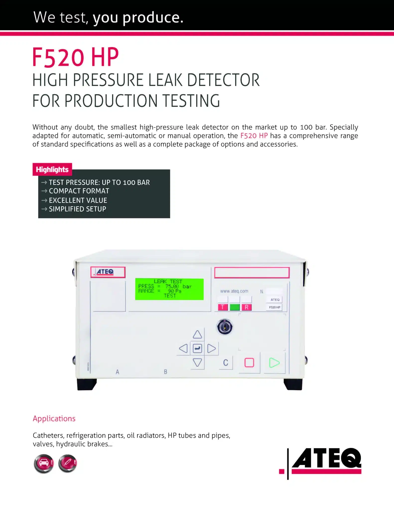 Screenshot of ATEQ F520HP leaflet, page 1