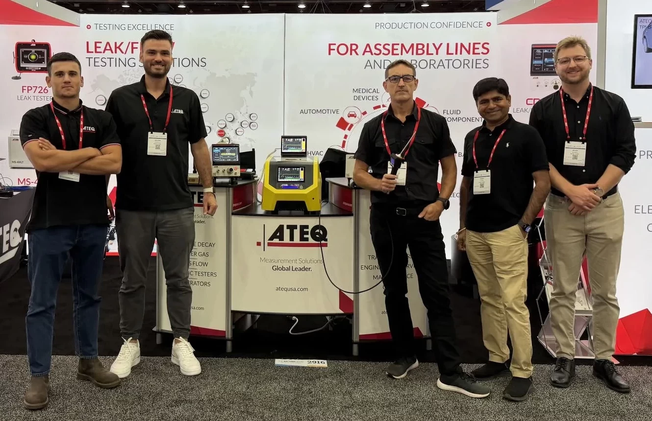 ATEQ USA team at Battery Show 2025, from right to left: Julien, Killian, Davy, Rohit, and Miles.
